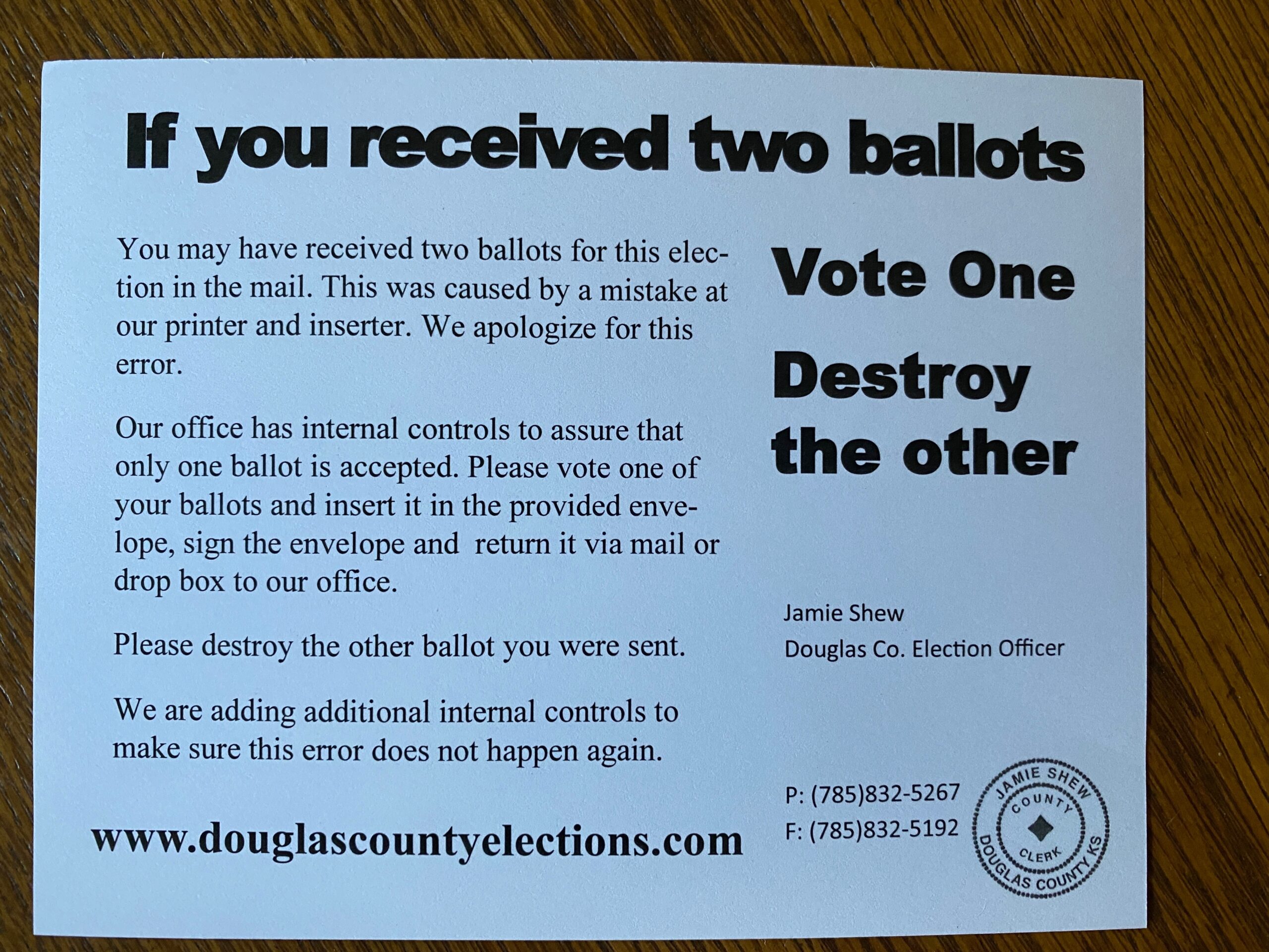 Some Douglas County voters have mistakenly received 2 ballots for